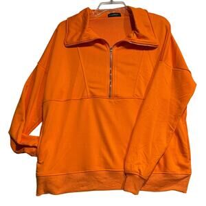 Funlingo Orange Oversized Women's 3/4 Zip Sweatshirt Long Sleeve light weight